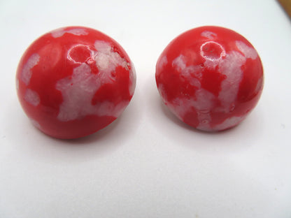Vintage Chunky Marbled Button Style West Germany Clip On Earrings