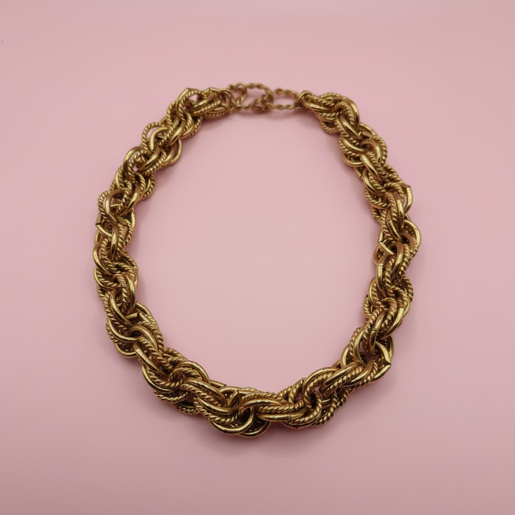 Chunky Gold Rope Cable Twist Collar Necklace