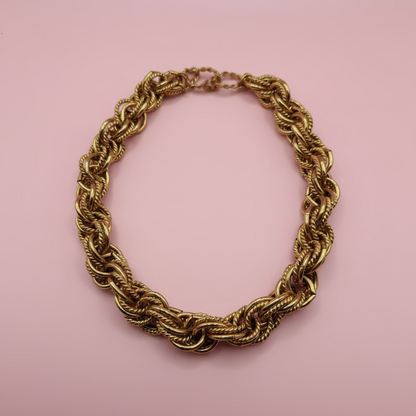 Chunky Gold Rope Cable Twist Collar Necklace