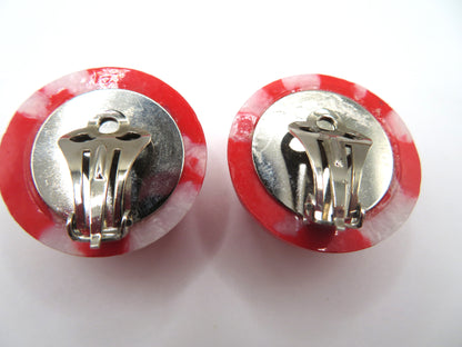 Vintage Chunky Marbled Button Style West Germany Clip On Earrings