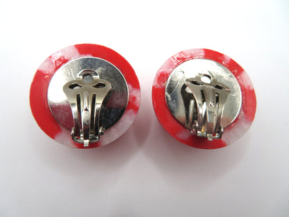 Vintage Chunky Marbled Button Style West Germany Clip On Earrings