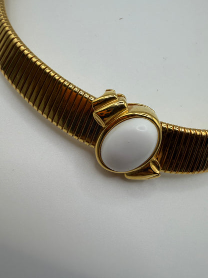 Vintage Monet Omega Tubogas Necklace with White Cabochon