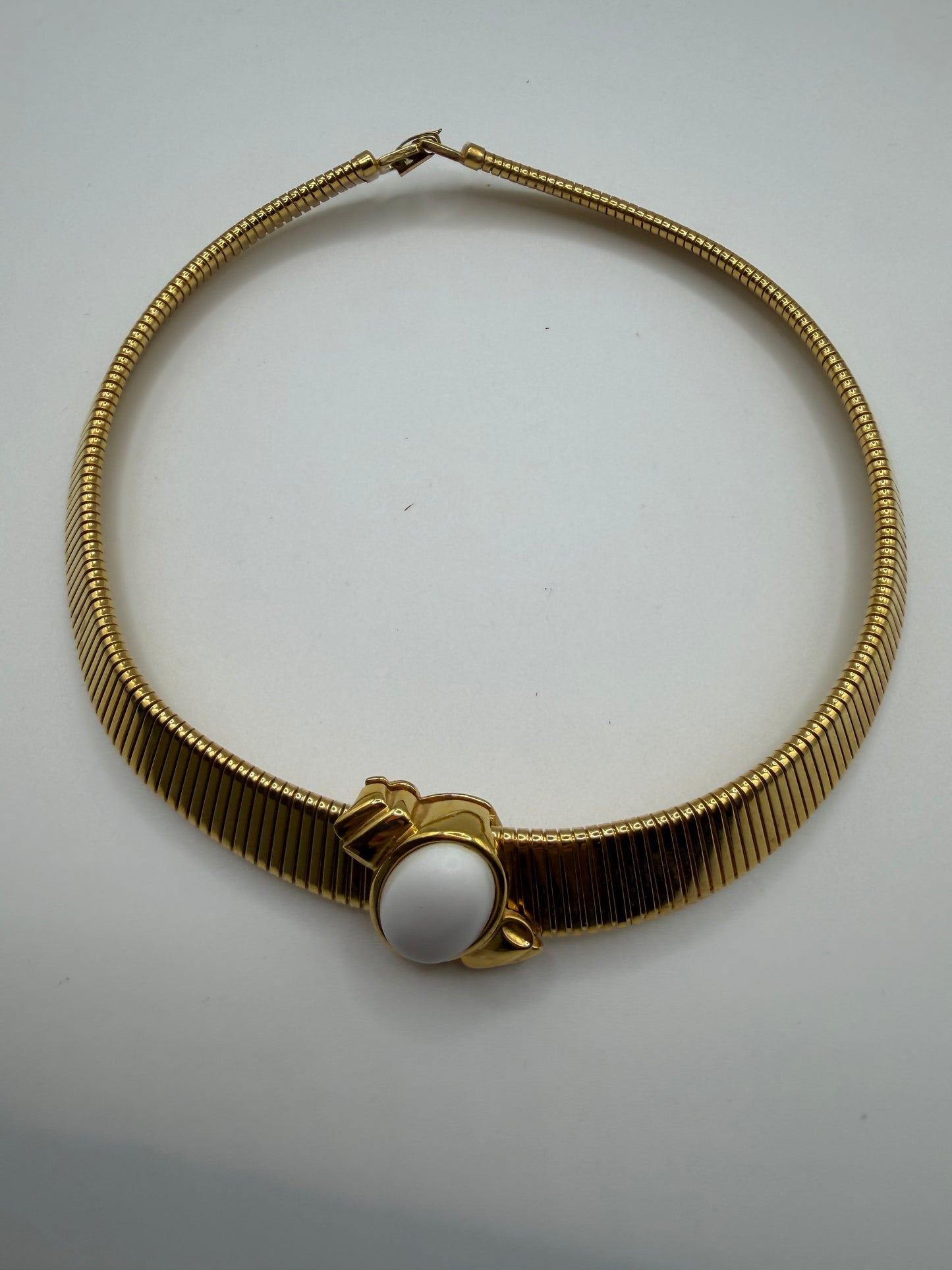 Vintage Monet Omega Tubogas Necklace with White Cabochon