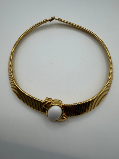 Vintage Monet Omega Tubogas Necklace with White Cabochon