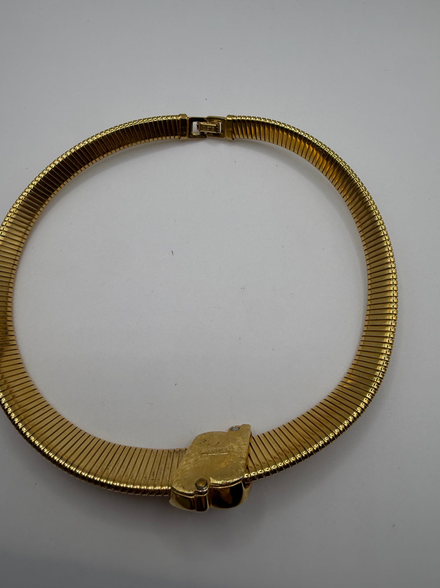 Vintage Monet Omega Tubogas Necklace with White Cabochon