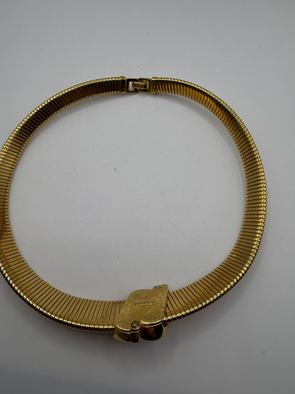 Vintage Monet Omega Tubogas Necklace with White Cabochon