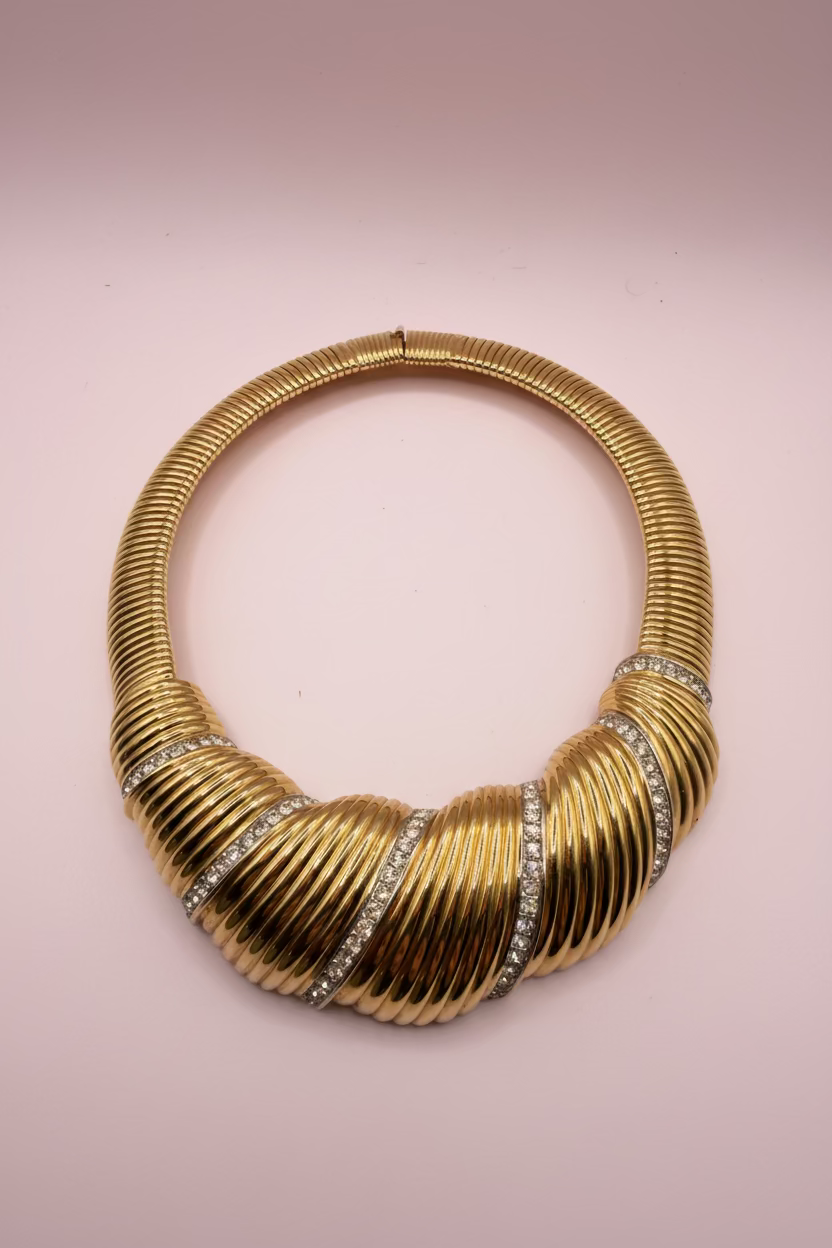 Vintage HUGE Nina Ricci Puffy Rhinestone Oversized Tubogas Necklace
