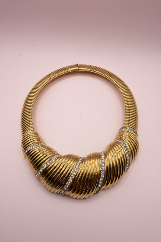 Vintage HUGE Nina Ricci Puffy Rhinestone Oversized Tubogas Necklace