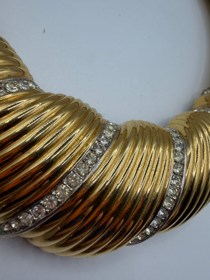 Vintage HUGE Nina Ricci Puffy Rhinestone Oversized Tubogas Necklace