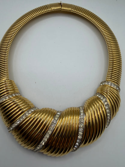 Vintage HUGE Nina Ricci Puffy Rhinestone Oversized Tubogas Necklace