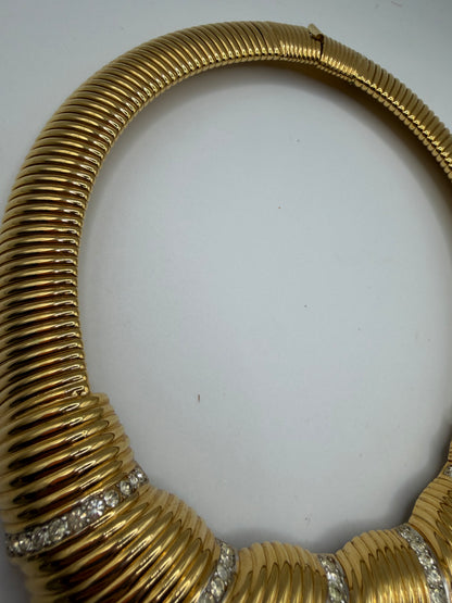 Vintage HUGE Nina Ricci Puffy Rhinestone Oversized Tubogas Necklace