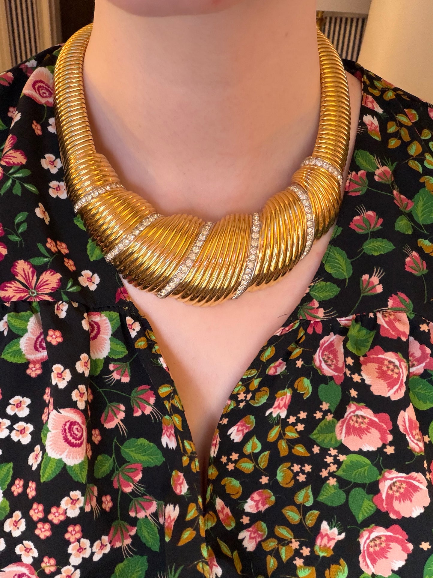 Vintage HUGE Nina Ricci Puffy Rhinestone Oversized Tubogas Necklace