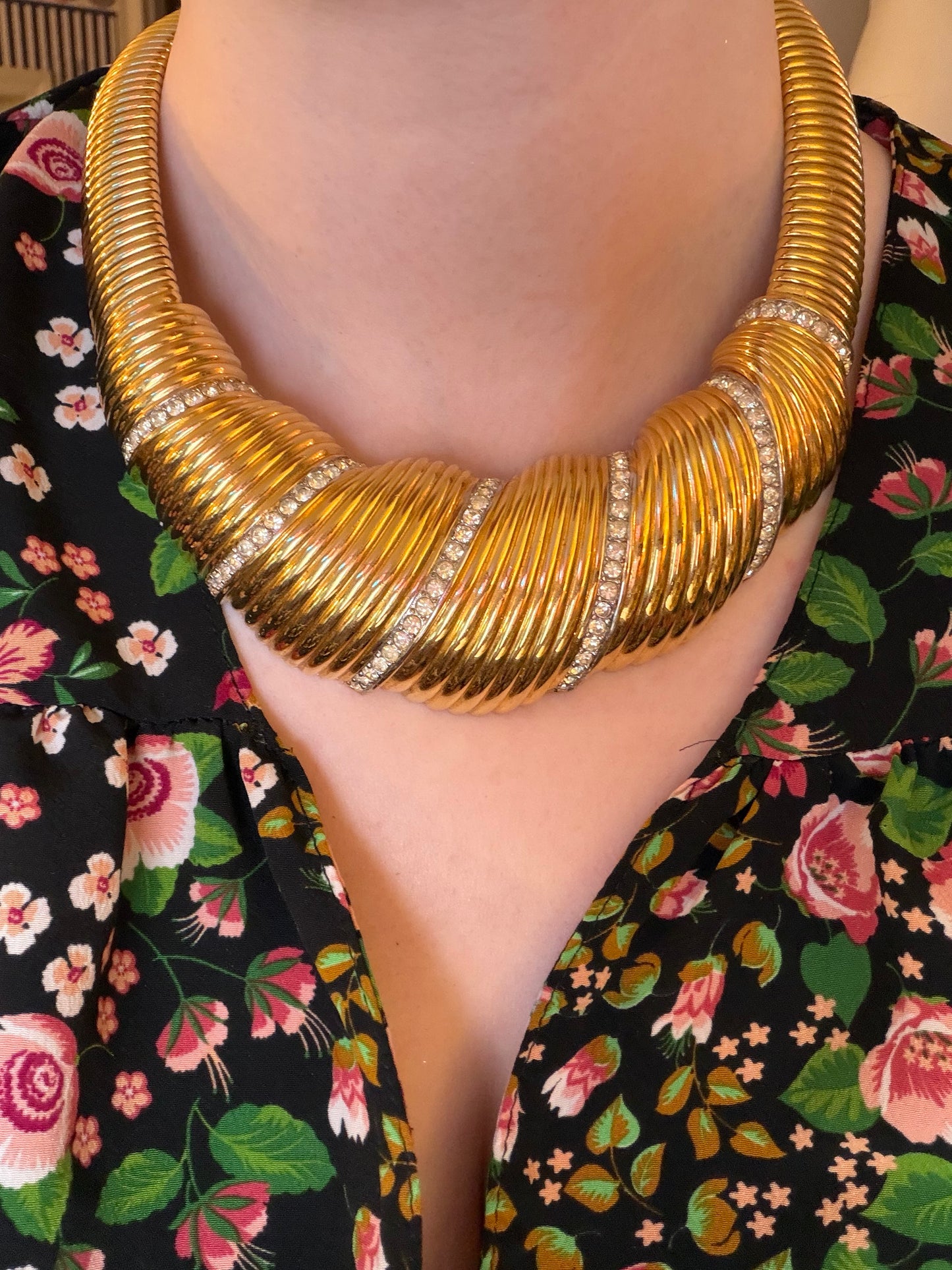 Vintage HUGE Nina Ricci Puffy Rhinestone Oversized Tubogas Necklace