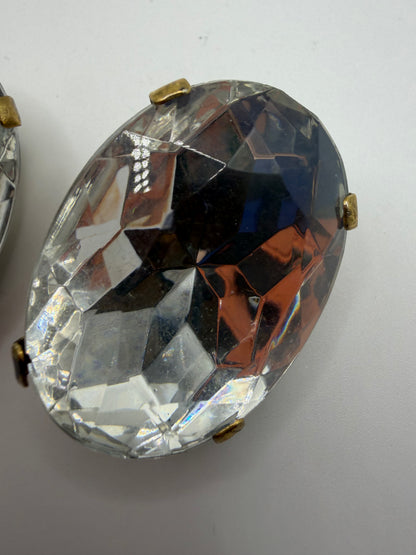 Vintage Colossal Crystal Oval Oversized Clip On Earrings