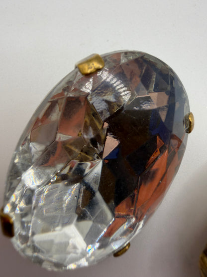 Vintage Colossal Crystal Oval Oversized Clip On Earrings