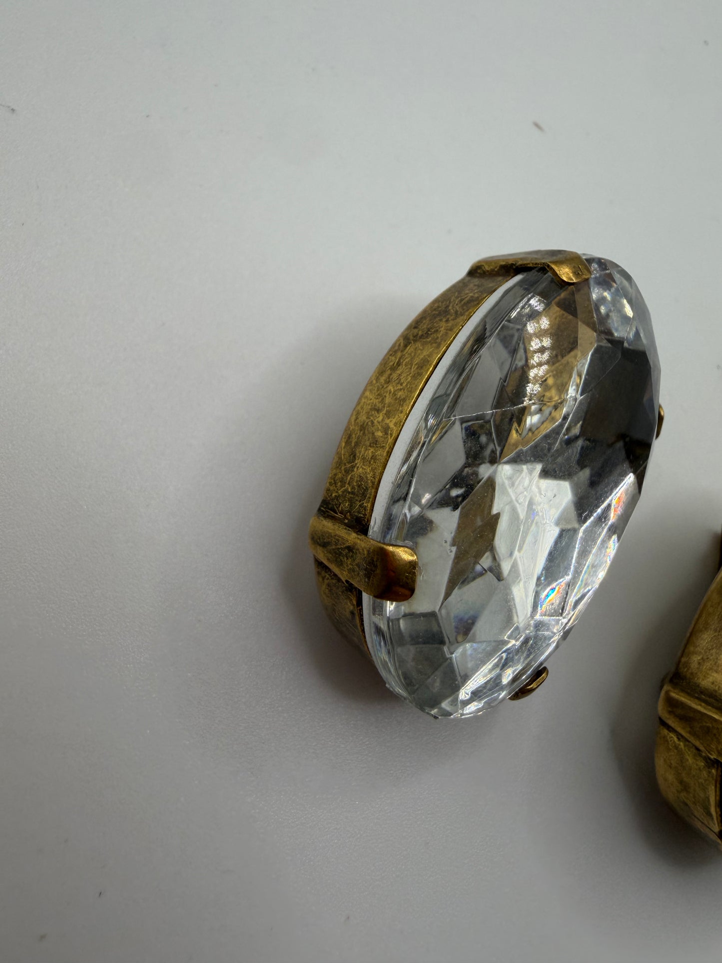Vintage Colossal Crystal Oval Oversized Clip On Earrings