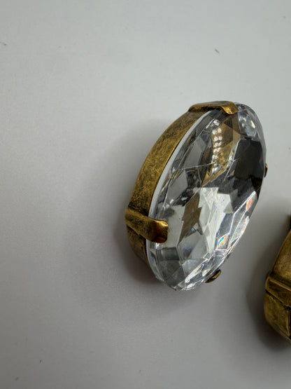 Vintage Colossal Crystal Oval Oversized Clip On Earrings