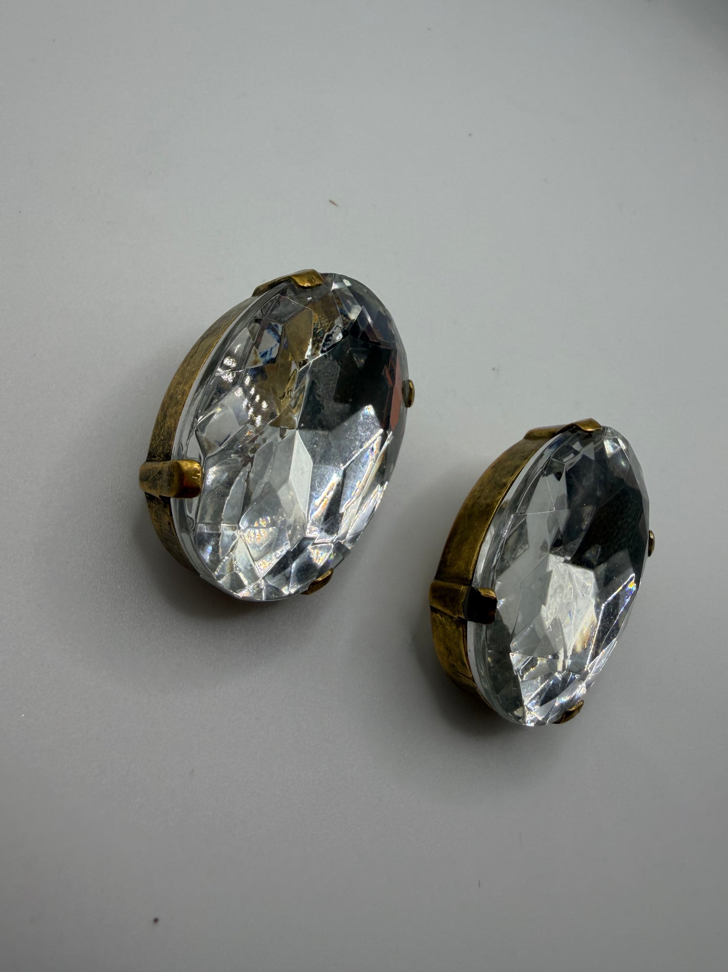 Vintage Colossal Crystal Oval Oversized Clip On Earrings