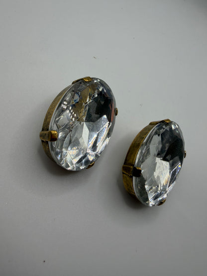 Vintage Colossal Crystal Oval Oversized Clip On Earrings