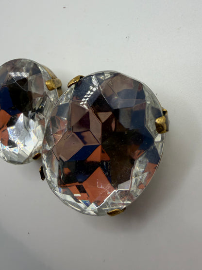 Vintage Colossal Crystal Oval Oversized Clip On Earrings