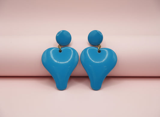 Vintage Bright Blue Heart Clip On Earrings