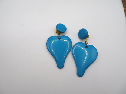 Vintage Bright Blue Heart Clip On Earrings