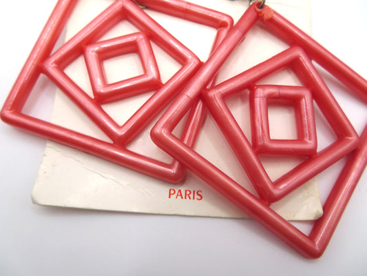 Vintage Deadstock French Pearly Pink Geometric Clip On Earrings