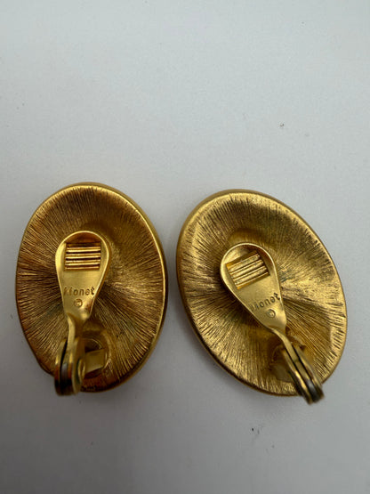 Vintage Monet Matte Gold Paisley Button Clip On Earrings