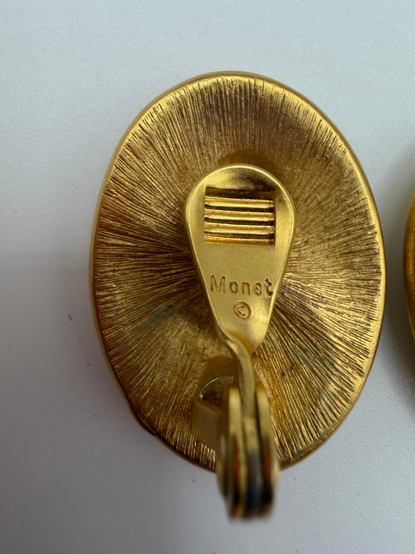 Vintage Monet Matte Gold Paisley Button Clip On Earrings
