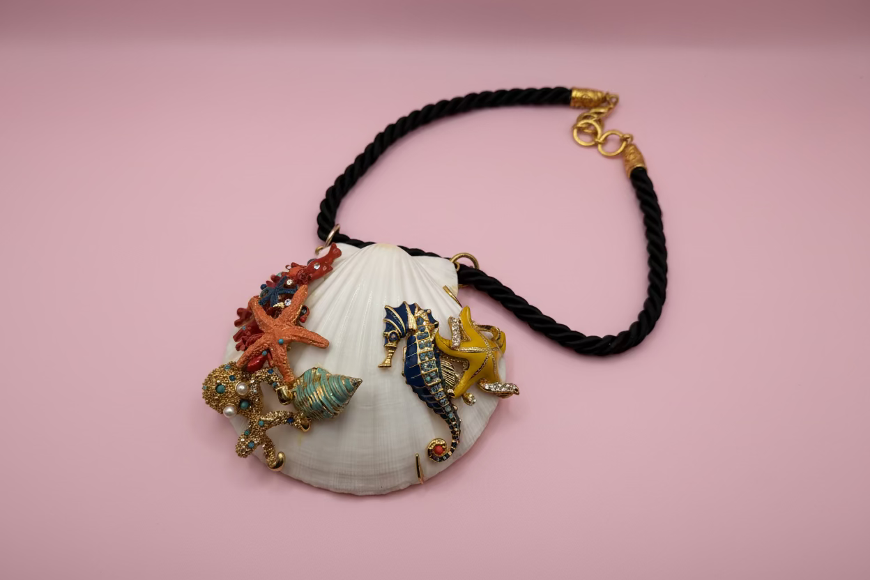 Vintage RARE Christian Lacroix Monumental Rhinestone Shell Necklace