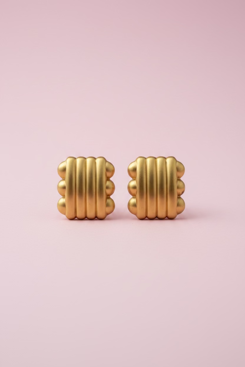 Vintage Monet Matte Gold Ribbed Square Clip On Earrings