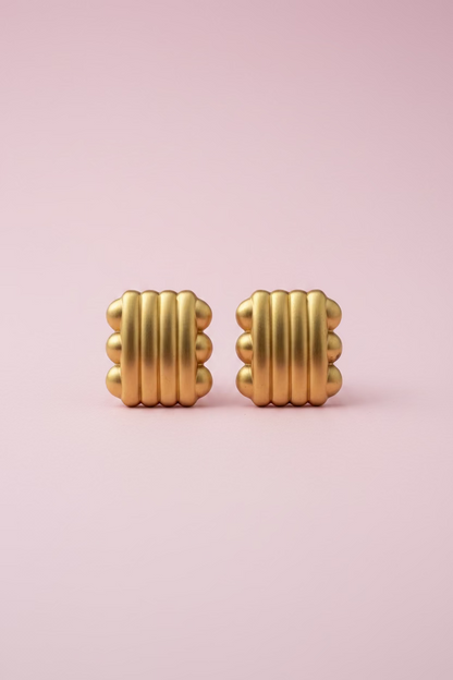 Vintage Monet Matte Gold Ribbed Square Clip On Earrings