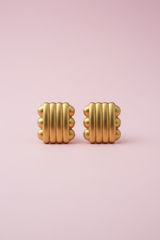 Vintage Monet Matte Gold Ribbed Square Clip On Earrings
