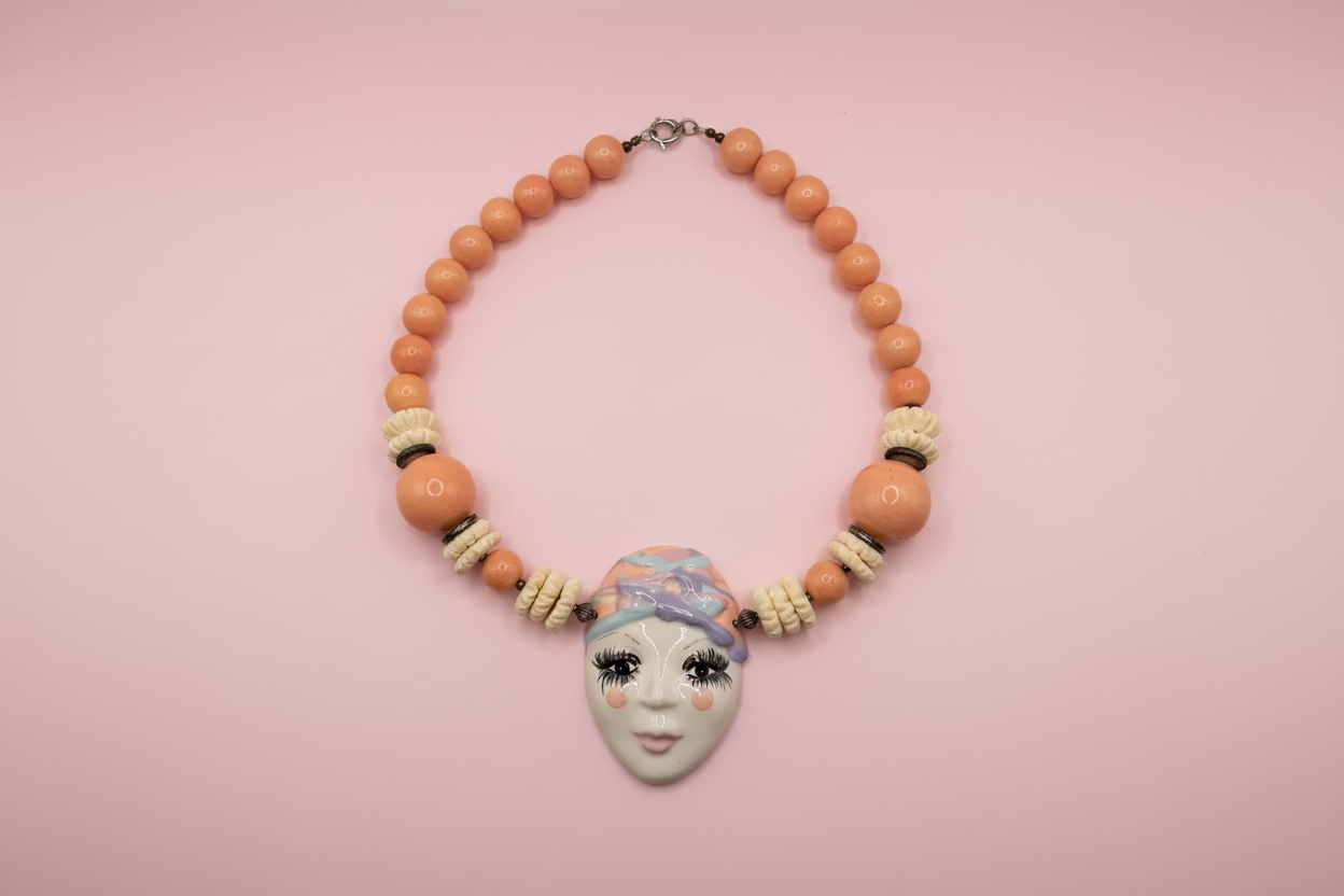 Vintage Chunky Darling Porcelain Pierrot Necklace