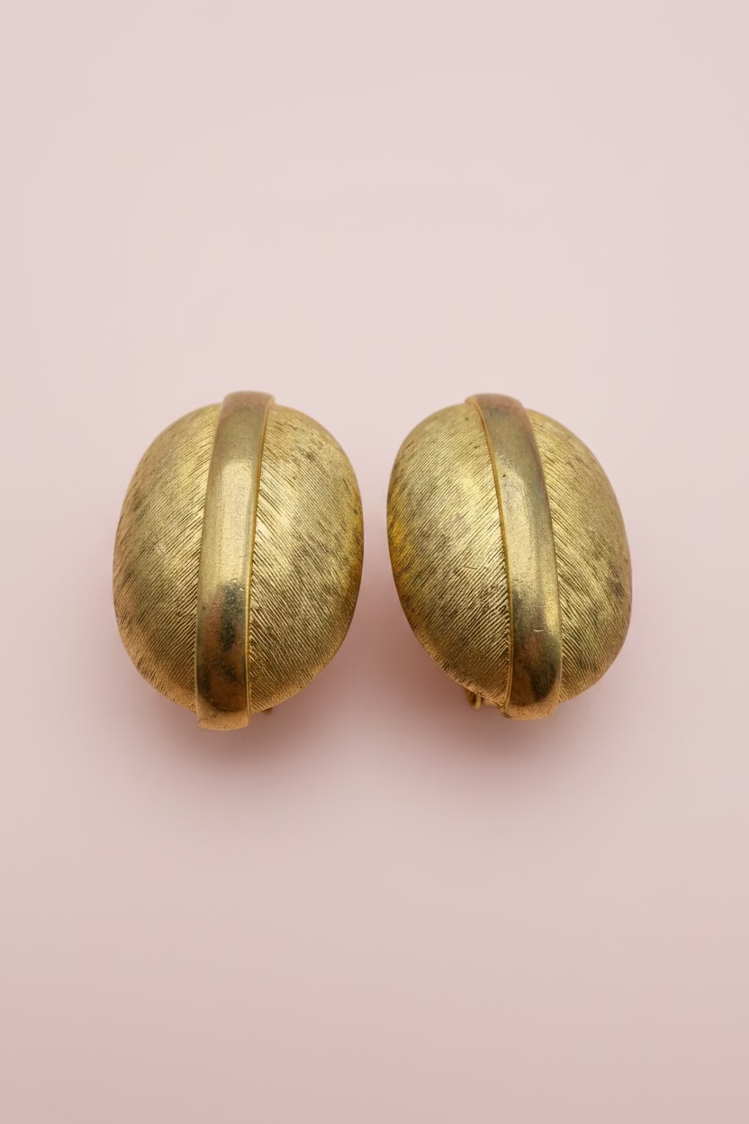 Vintage Brushed Gold Dome Clip On Earrings
