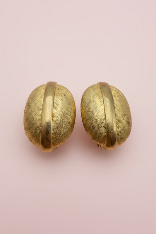 Vintage Brushed Gold Dome Clip On Earrings