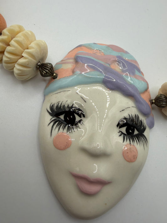 Vintage Chunky Darling Porcelain Pierrot Necklace