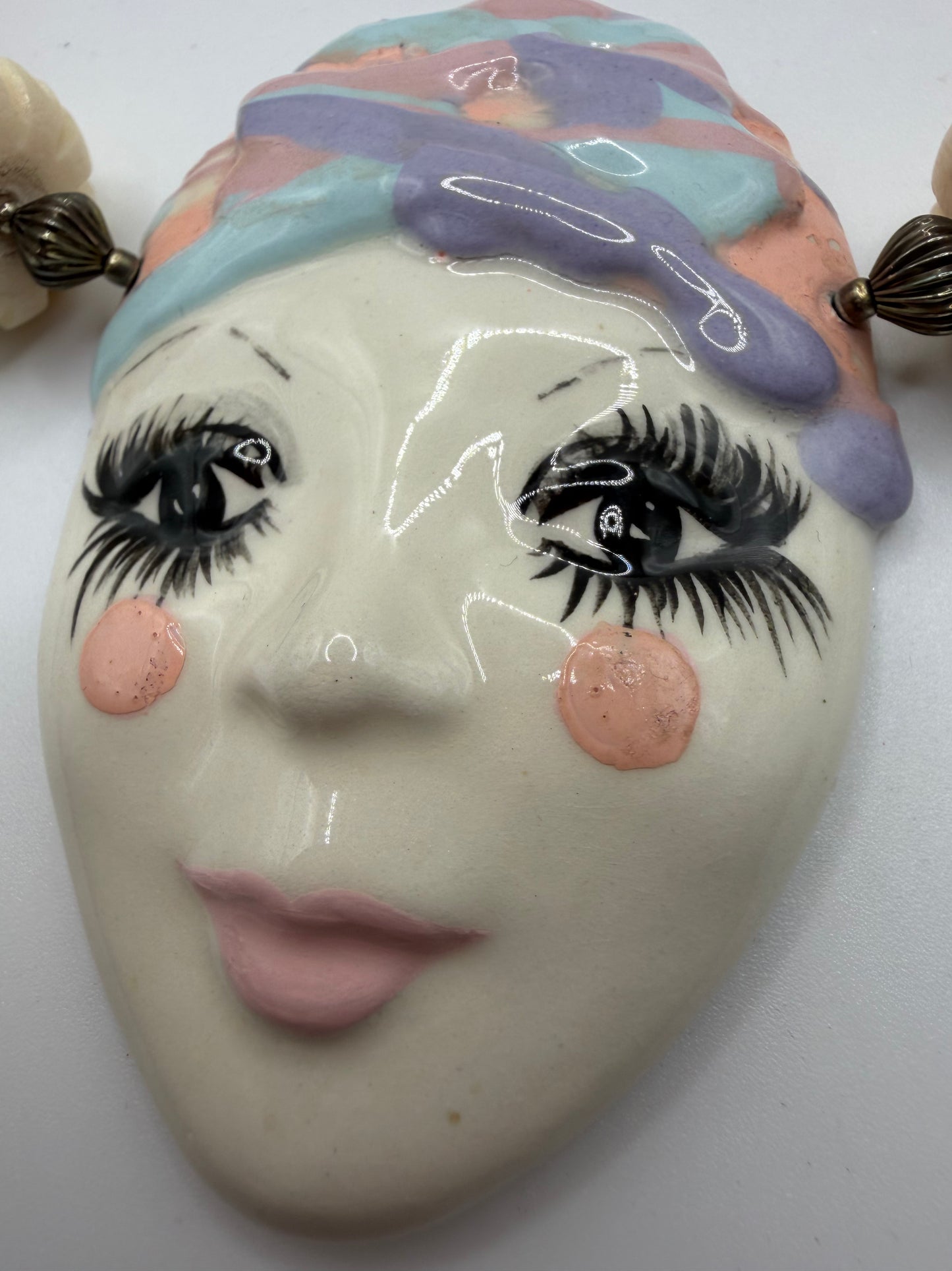 Vintage Chunky Darling Porcelain Pierrot Necklace