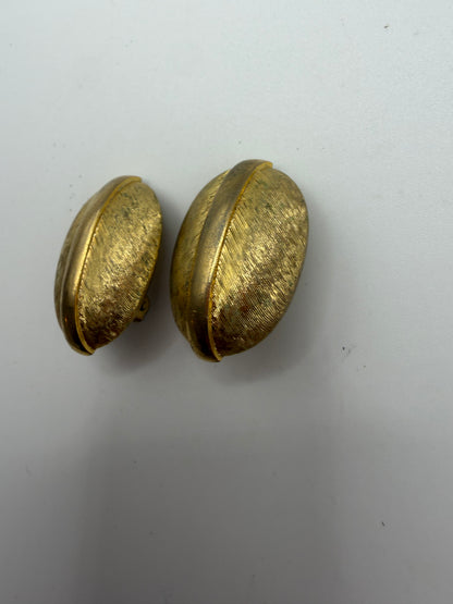 Vintage Brushed Gold Dome Clip On Earrings