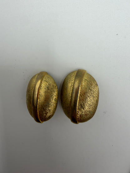 Vintage Brushed Gold Dome Clip On Earrings