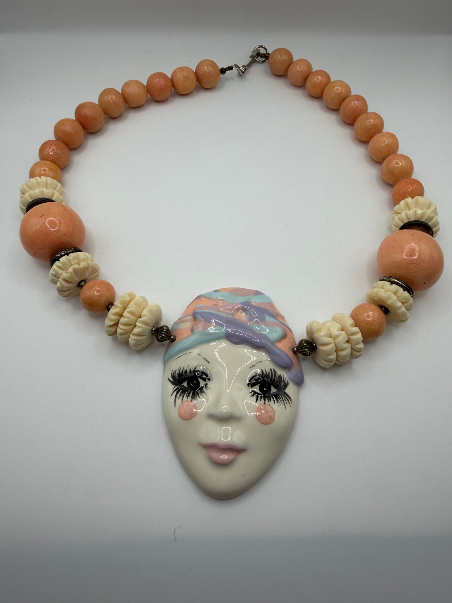 Vintage Chunky Darling Porcelain Pierrot Necklace