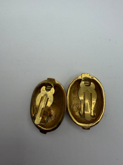 Vintage Brushed Gold Dome Clip On Earrings