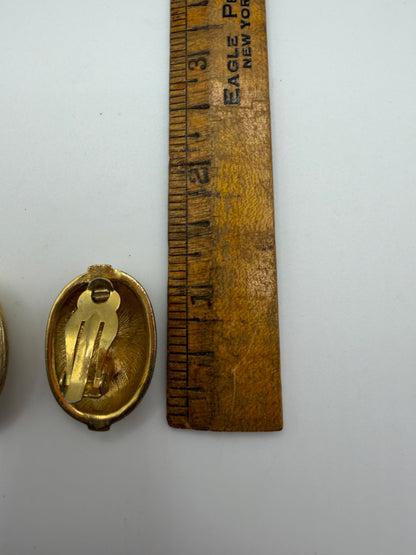 Vintage Brushed Gold Dome Clip On Earrings