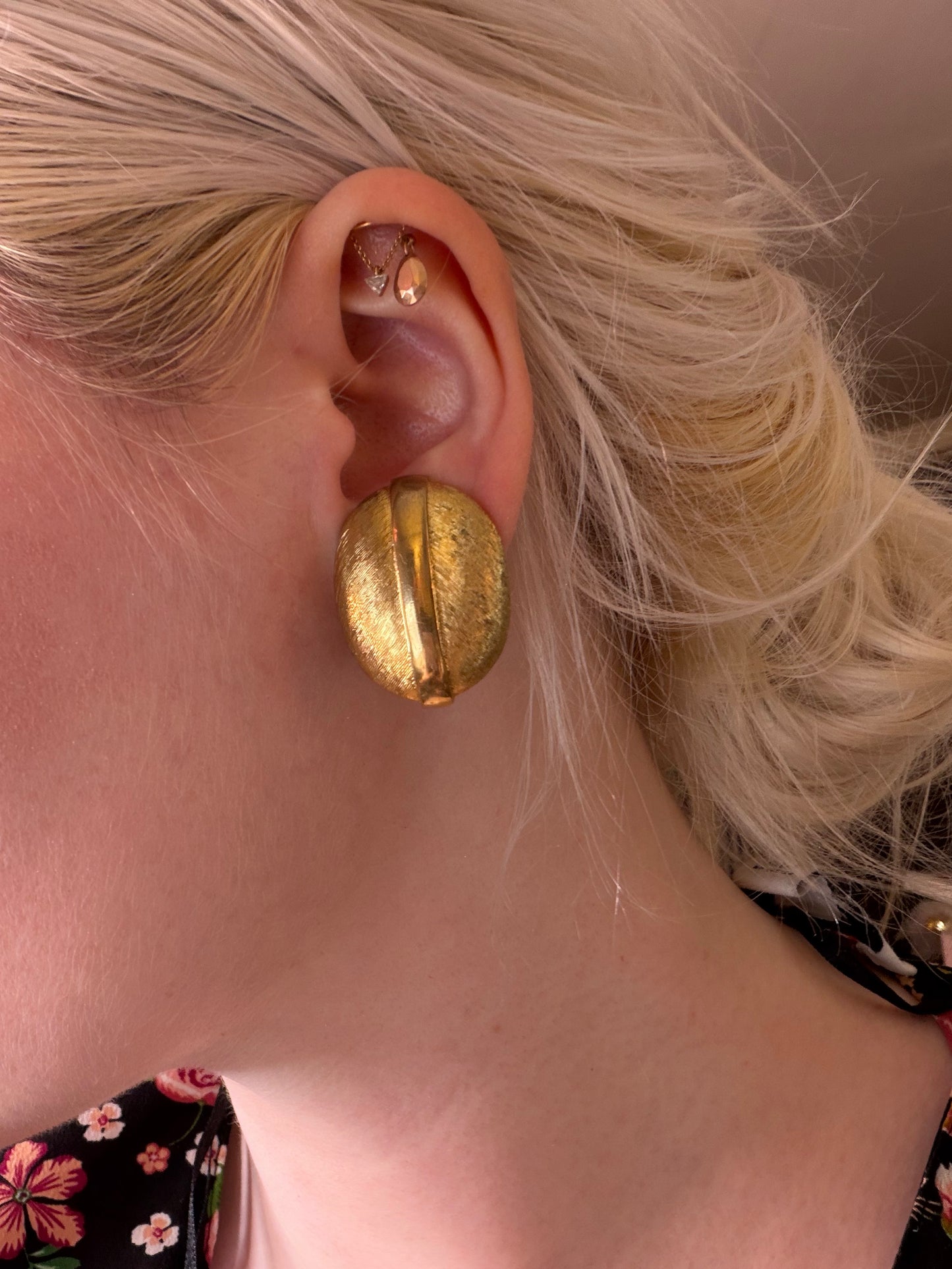 Vintage Brushed Gold Dome Clip On Earrings