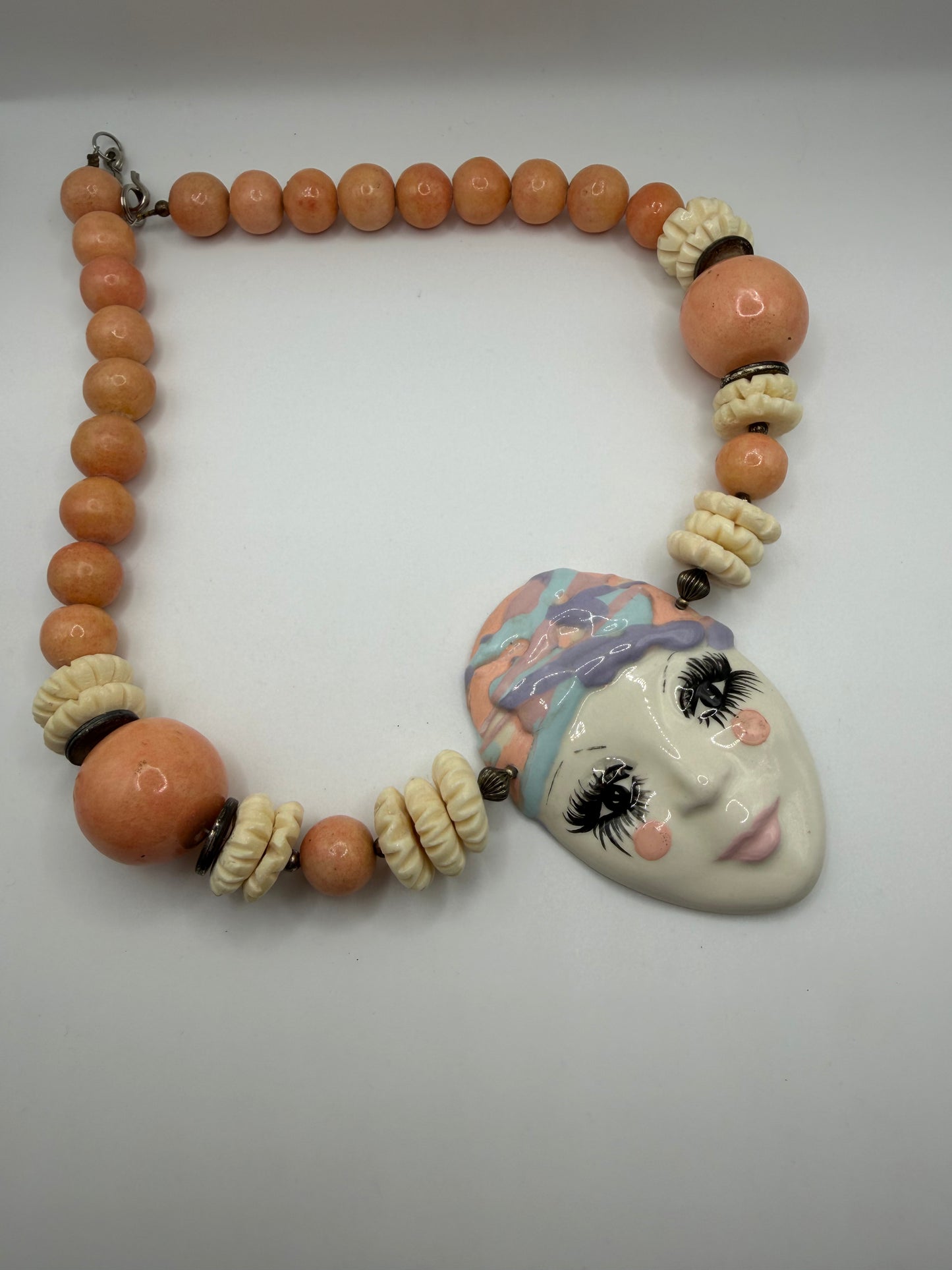 Vintage Chunky Darling Porcelain Pierrot Necklace