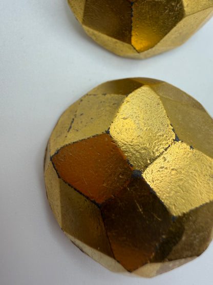 Vintage Yves Saint Laurent Golden Geometric Nugget Clip On Earrings