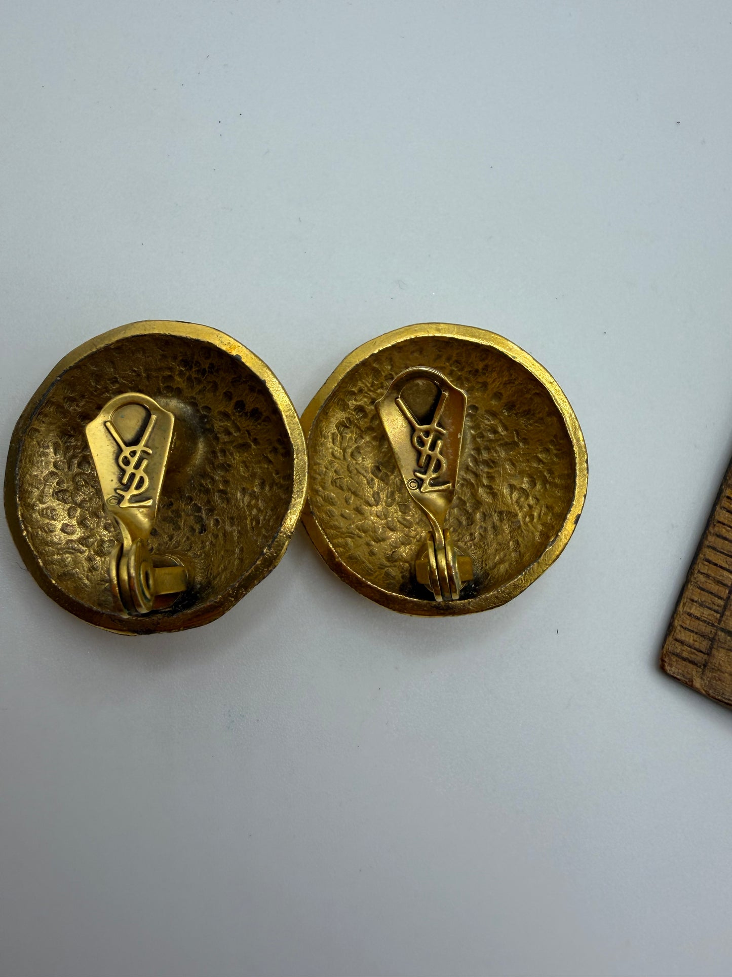 Vintage Yves Saint Laurent Golden Geometric Nugget Clip On Earrings
