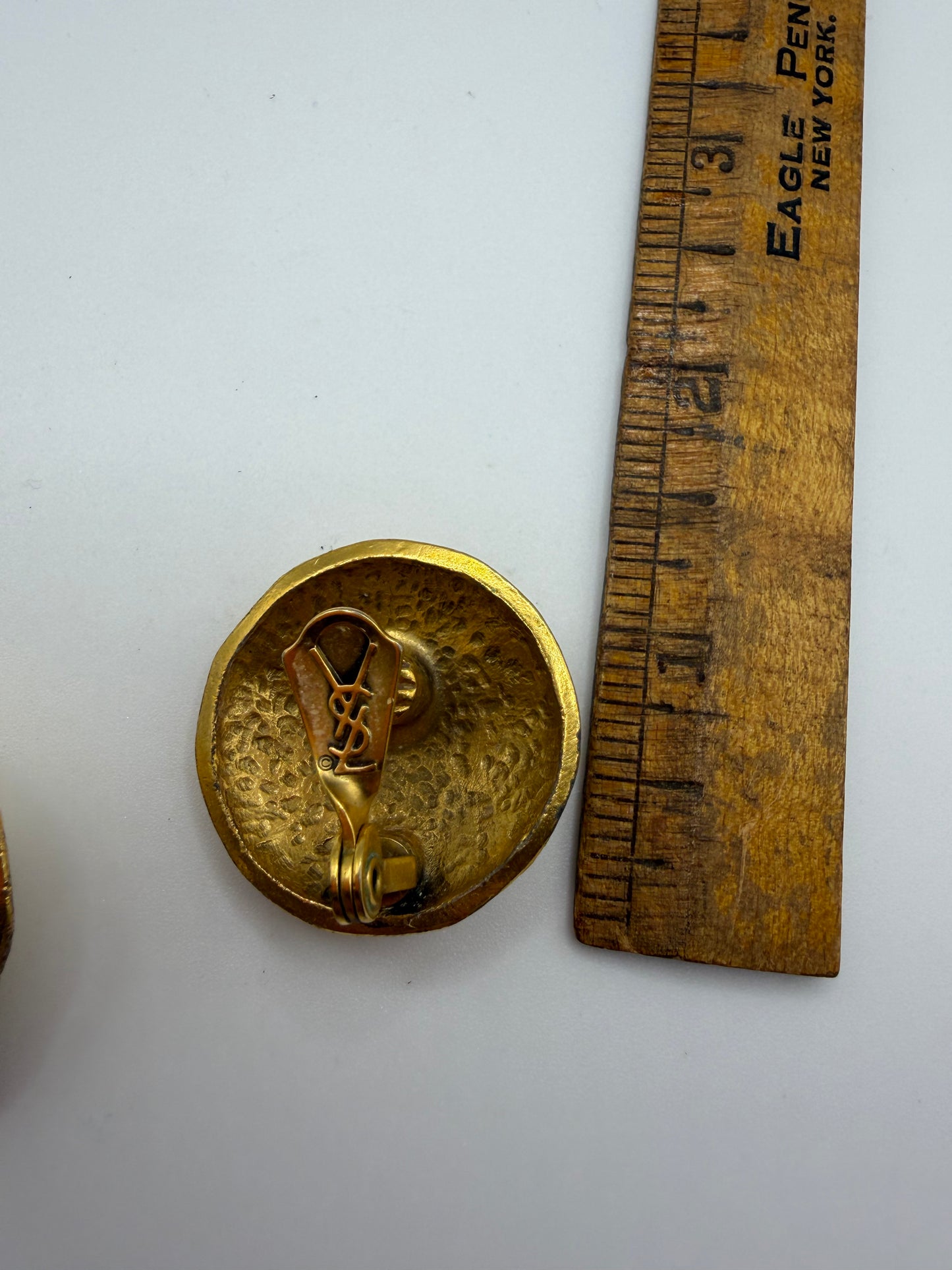 Vintage Yves Saint Laurent Golden Geometric Nugget Clip On Earrings