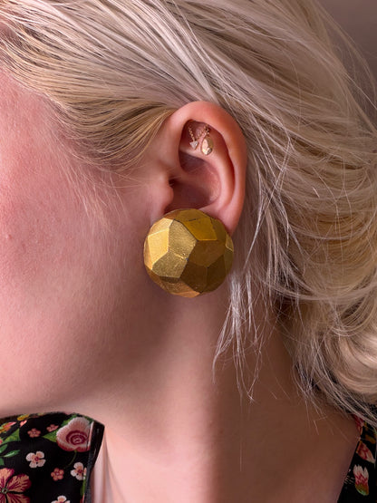 Vintage Yves Saint Laurent Golden Geometric Nugget Clip On Earrings