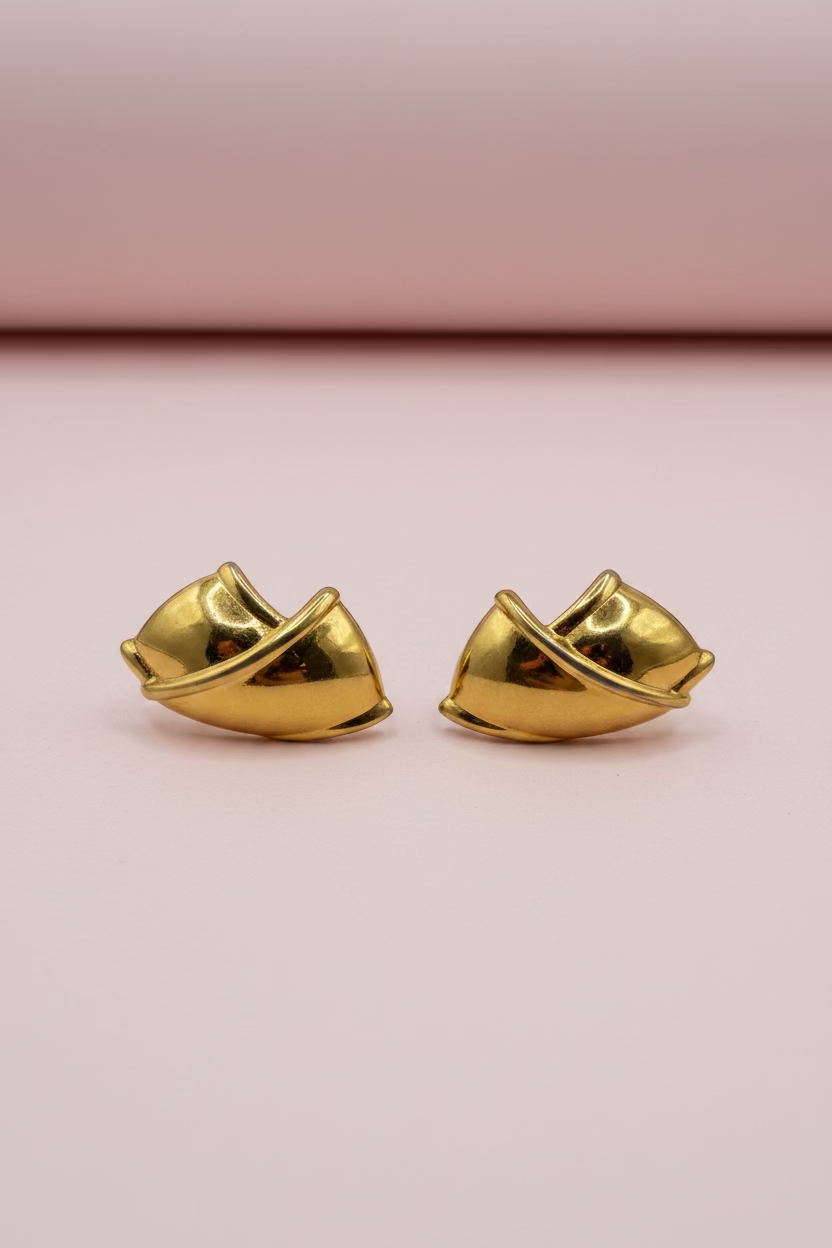 Vintage Monet Gold Ribbon-Fold Shell Clip On Earrings